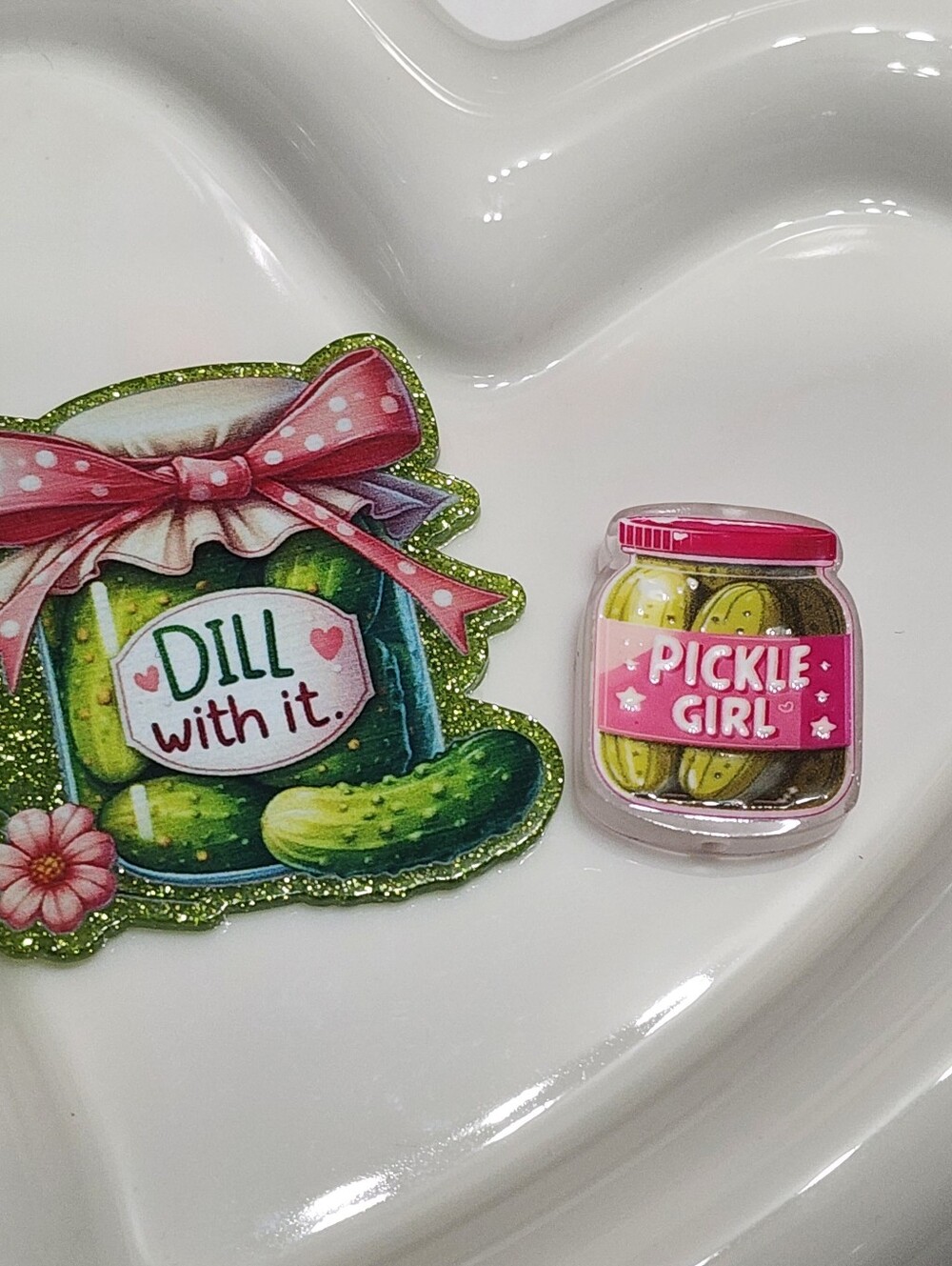 Dill With It Pickle Girl Flatback Focal Bead Badge Keychain Flats Crafts Beaded